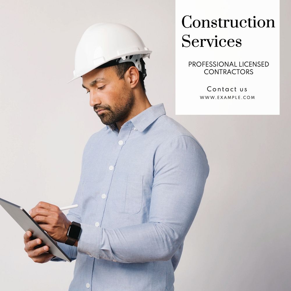 Construction services Instagram post template, editable text