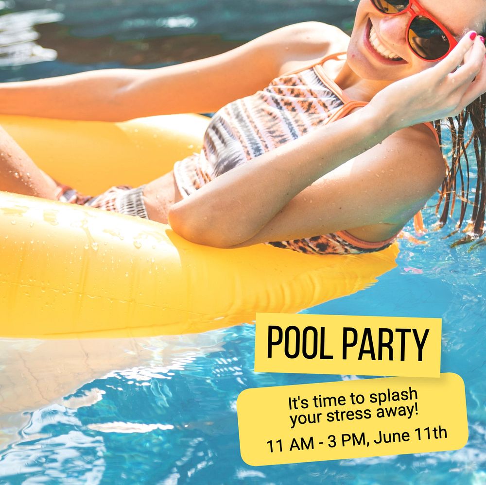 Pool party Instagram post template, editable text