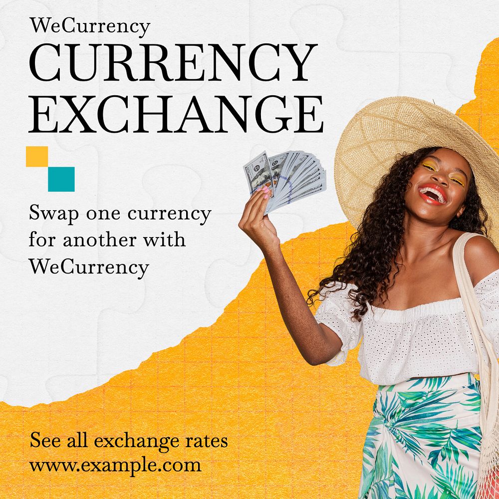 Currency exchange Instagram post template, editable text