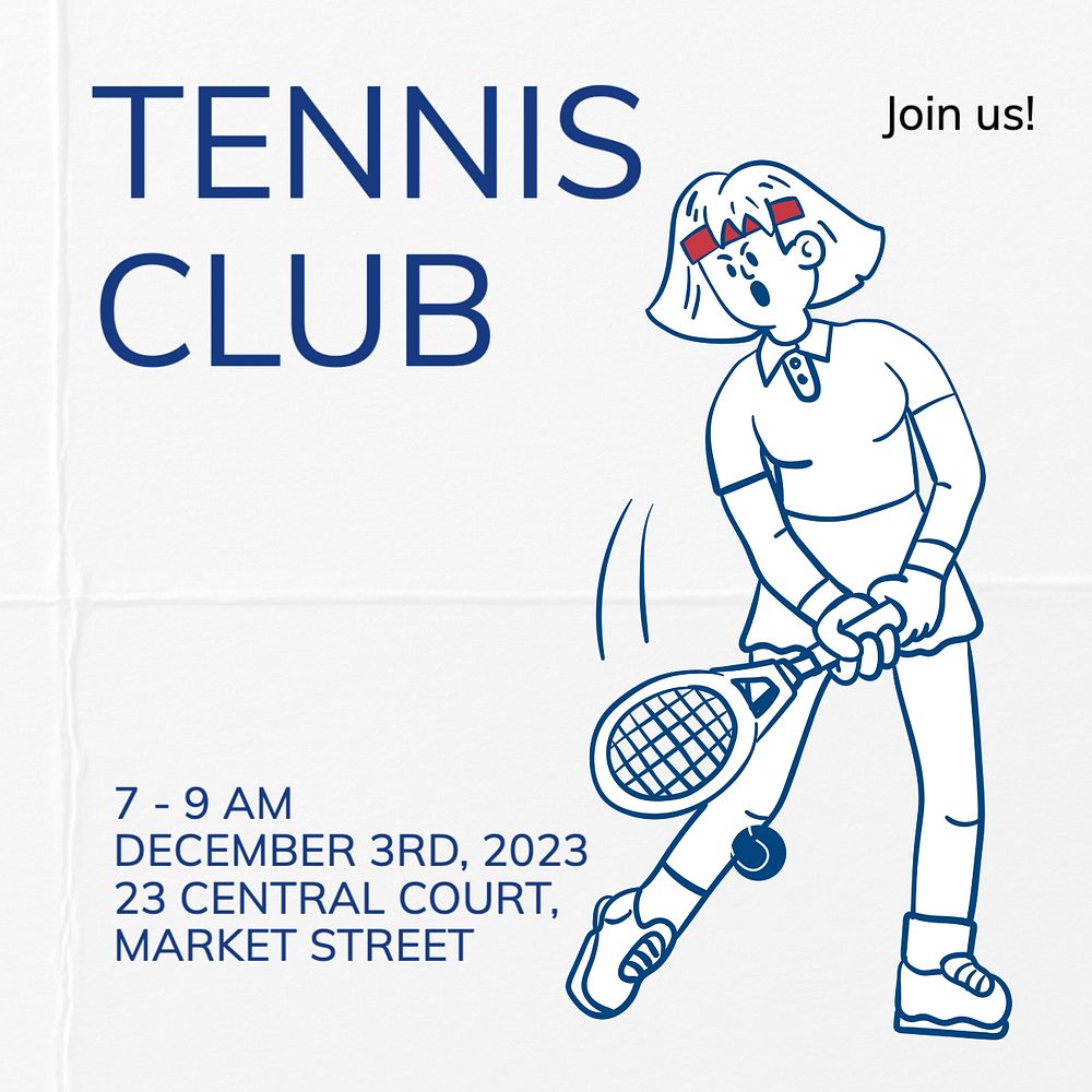 Tennis club Instagram post template, editable text