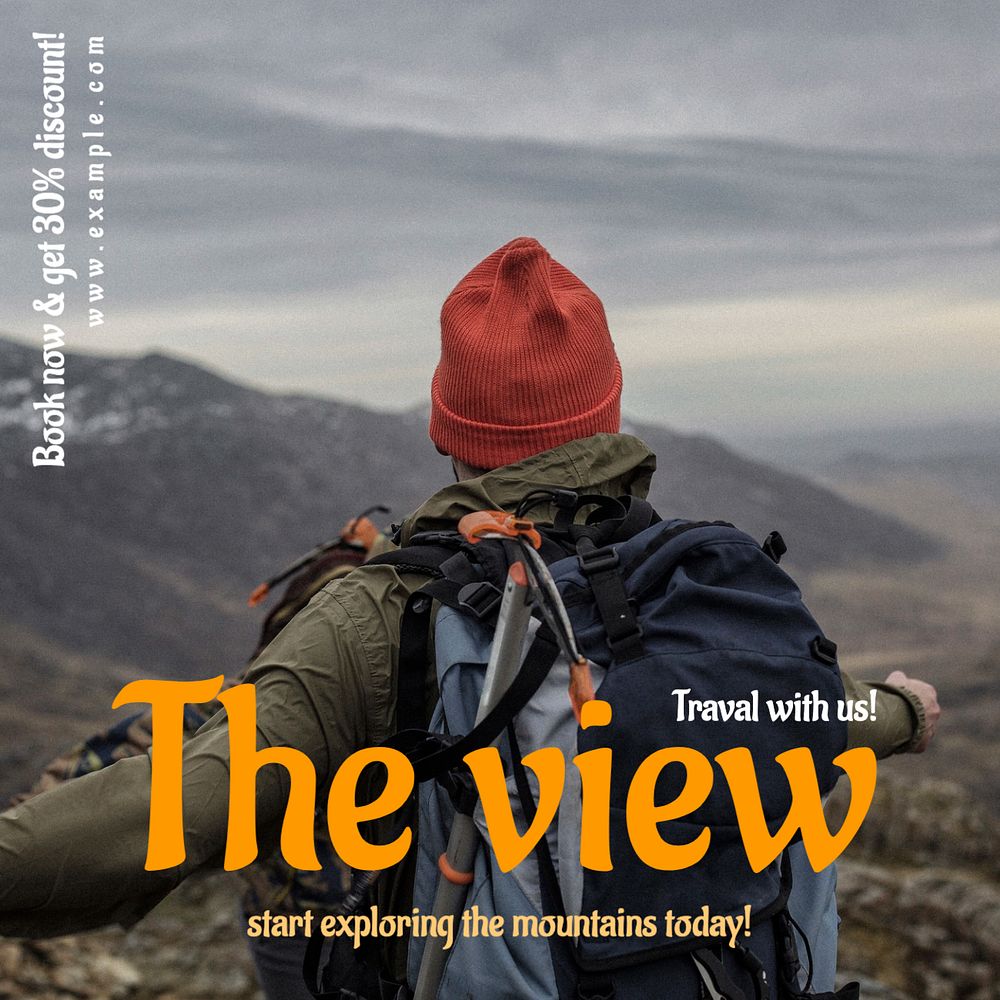 Explore the mountains Instagram post template, editable text