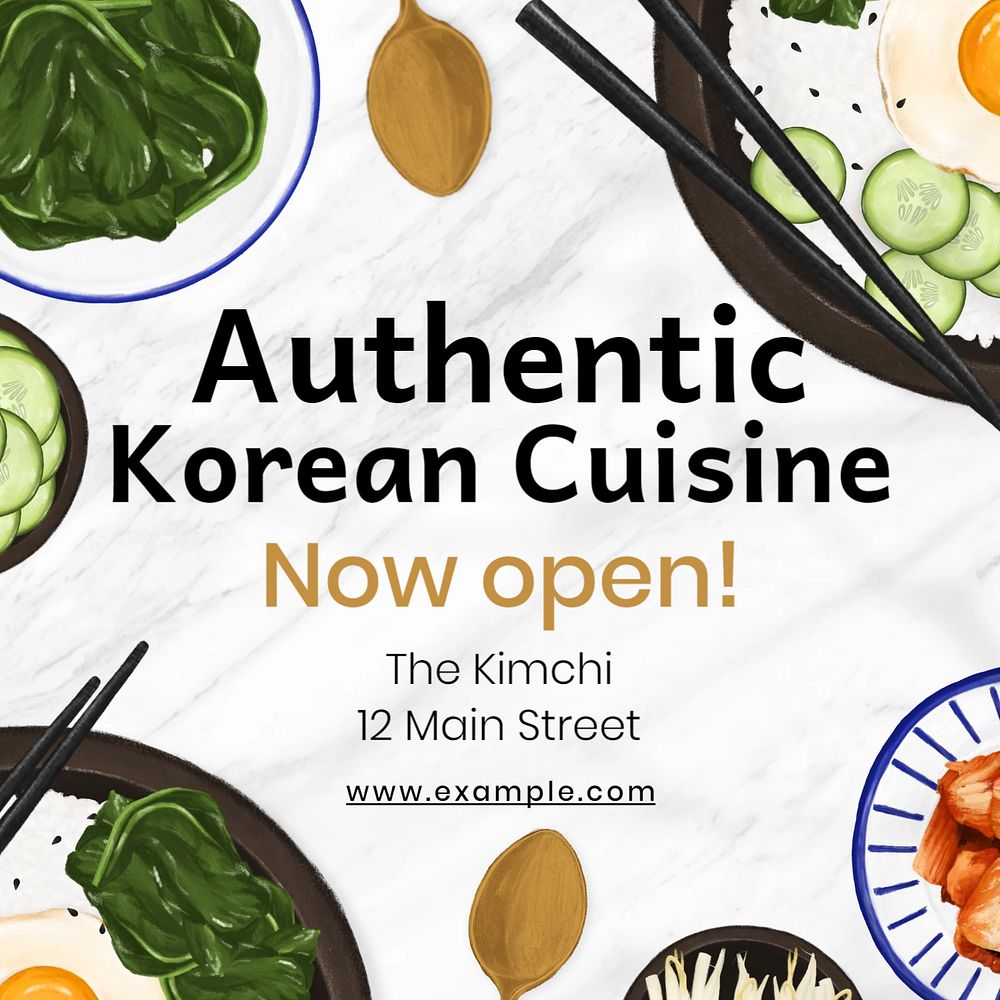 Korean cuisine Instagram post template, editable text