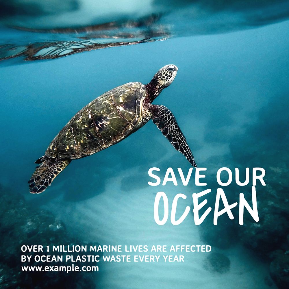 Save ocean Instagram post template, editable text