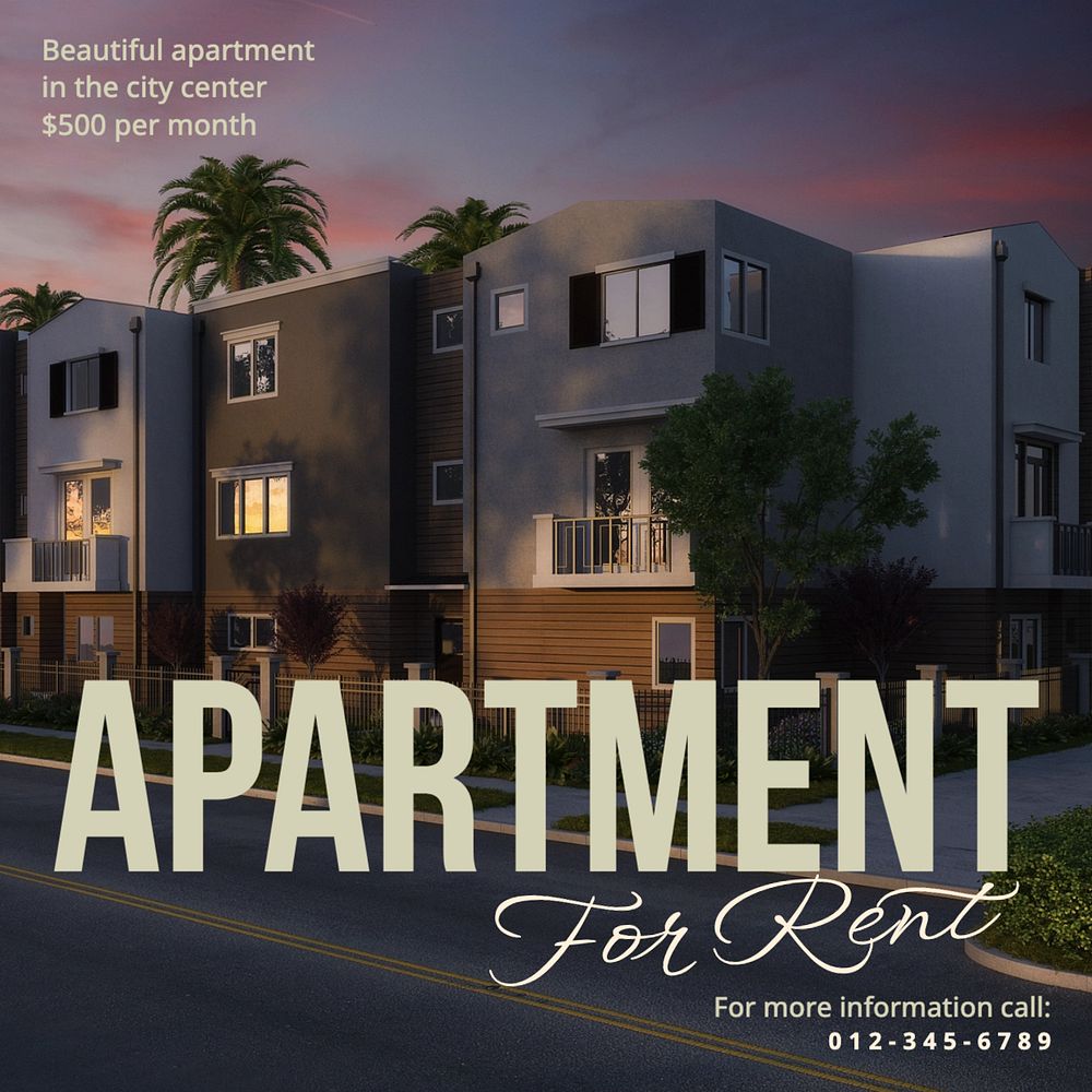 Apartment rental Instagram post template, editable text