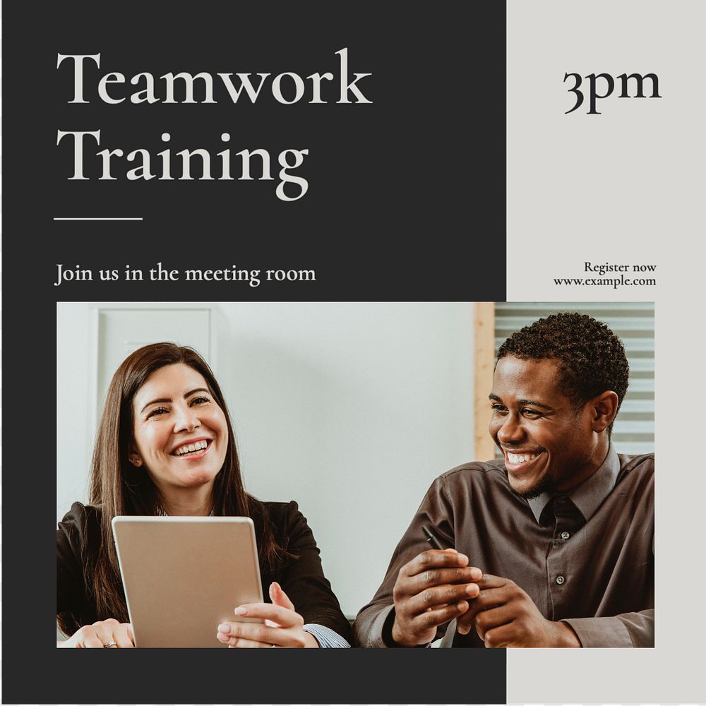 Teamwork training Instagram post template, editable text