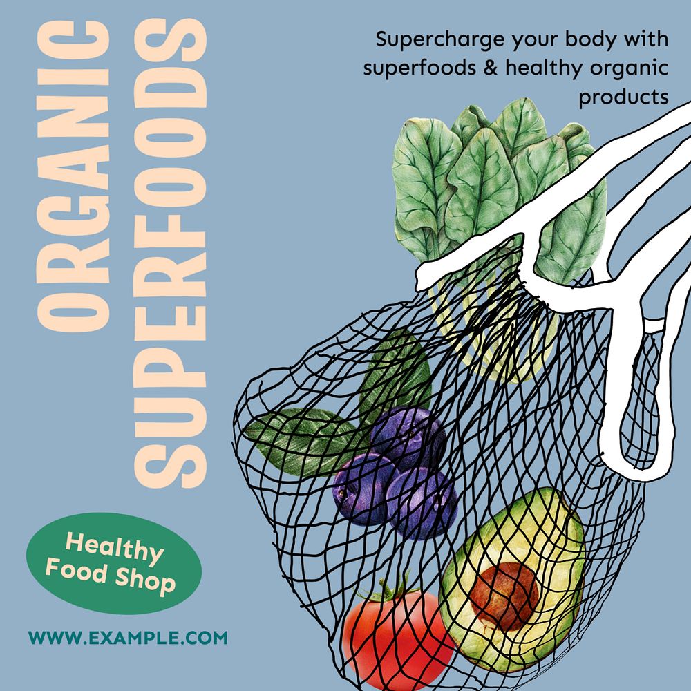 Organic superfoods Instagram post template, editable text