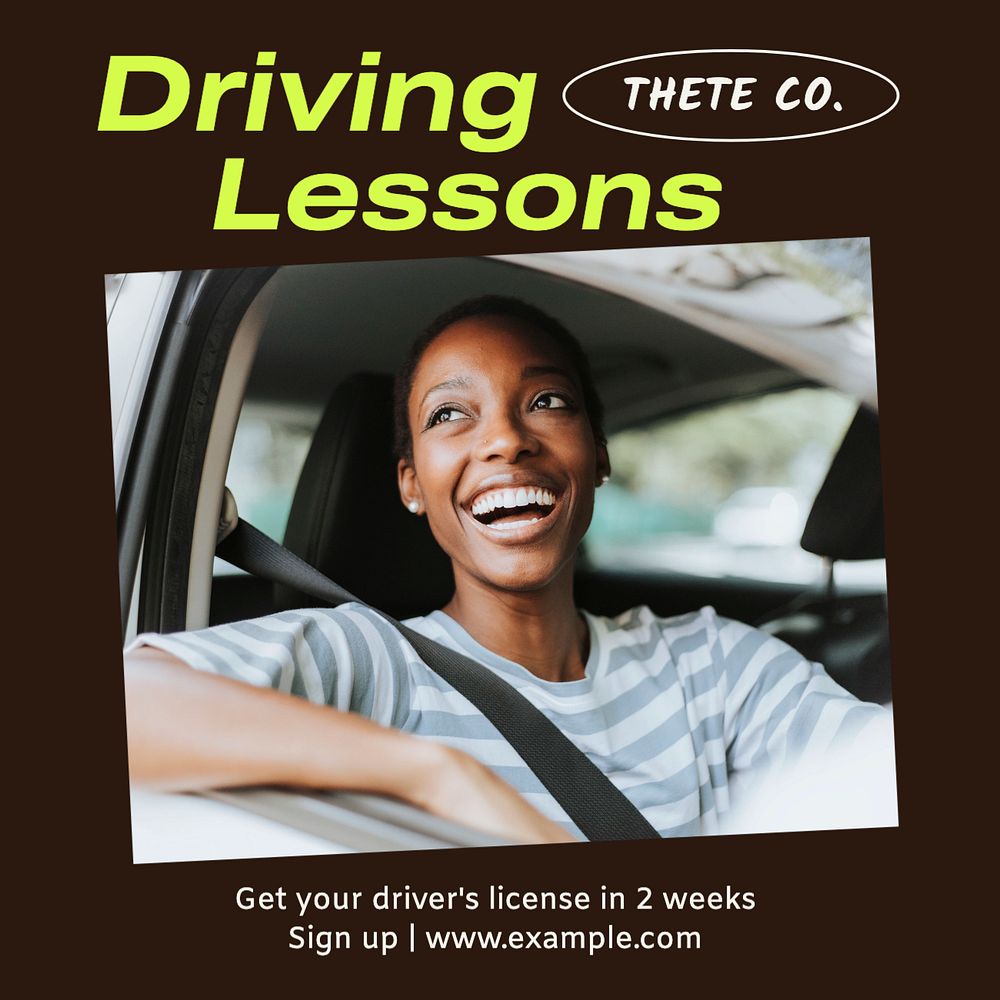 Driving lessons Instagram post template, editable text