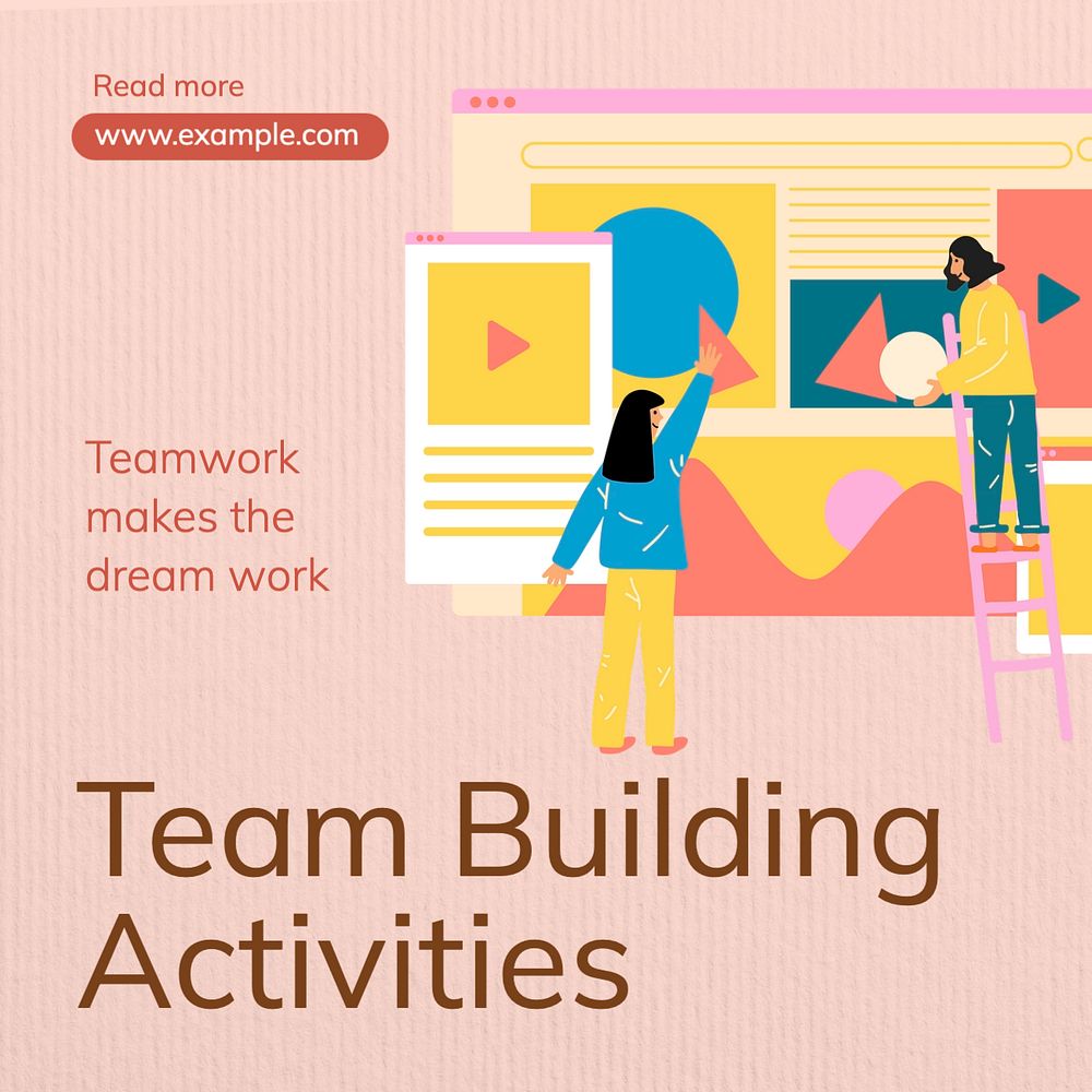 Team building work Instagram post template, editable text