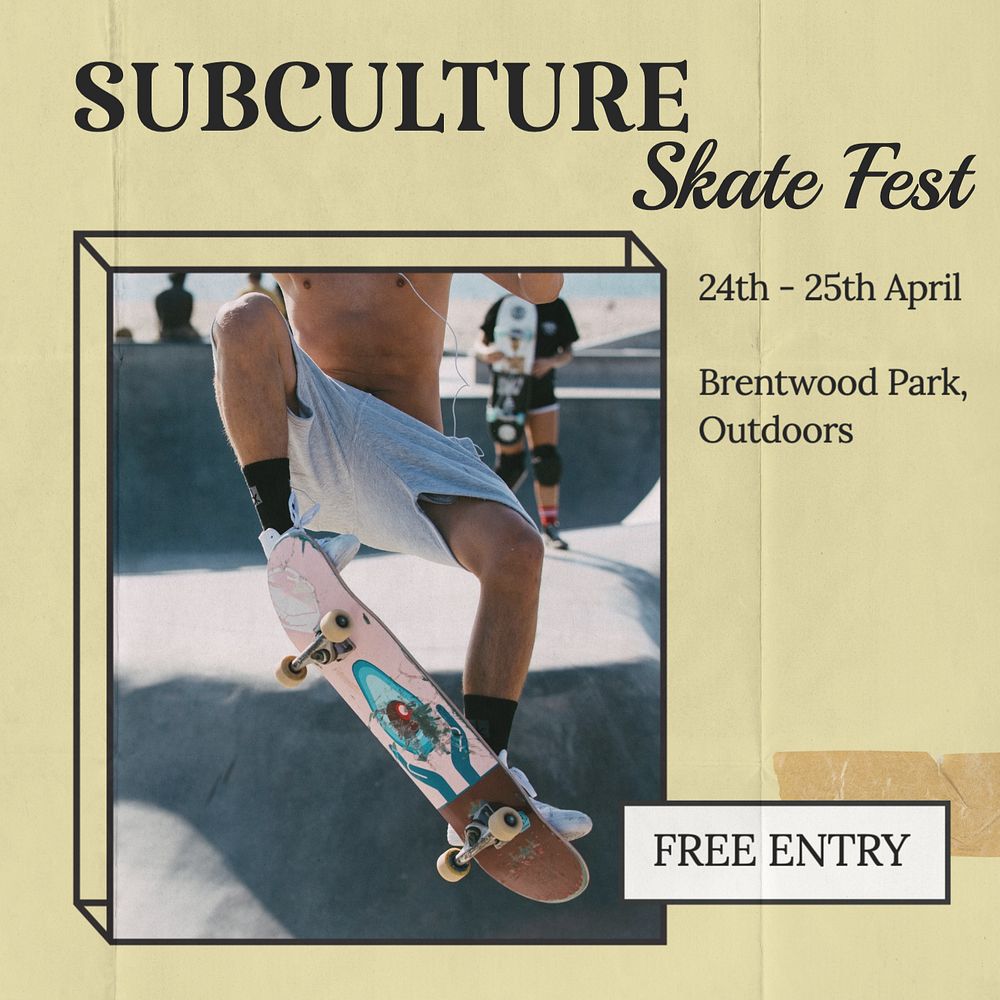 Skate fest Instagram post template, editable text