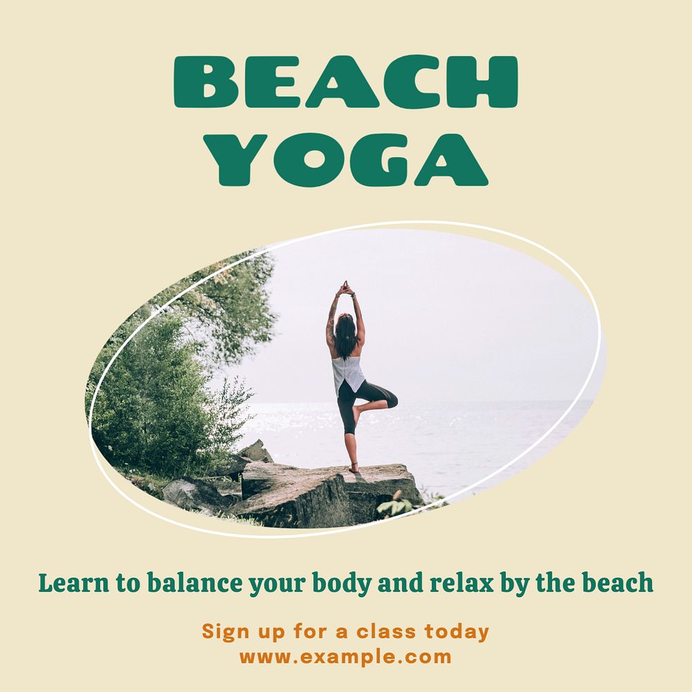 Beach yoga  Instagram post template, editable text