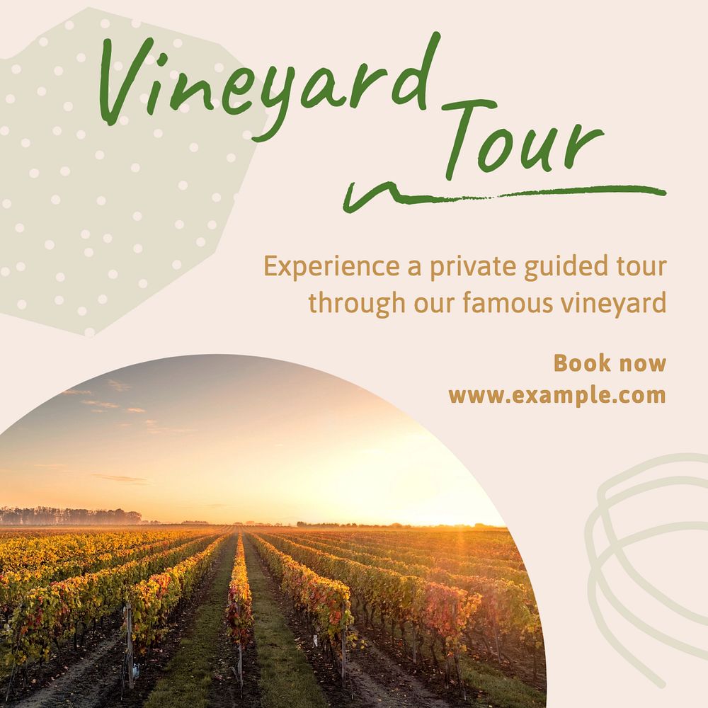 Vineyard tour Instagram post template, editable text