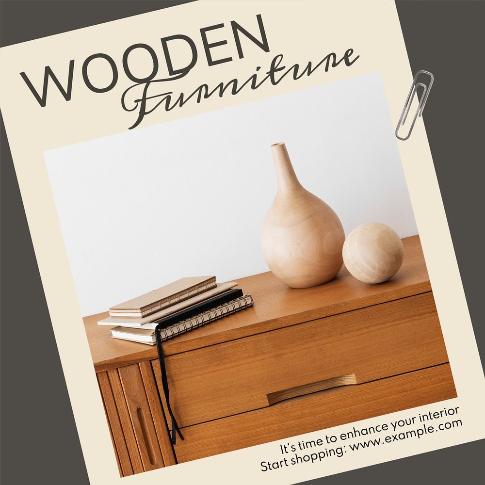 Wooden furniture Instagram post template, editable text