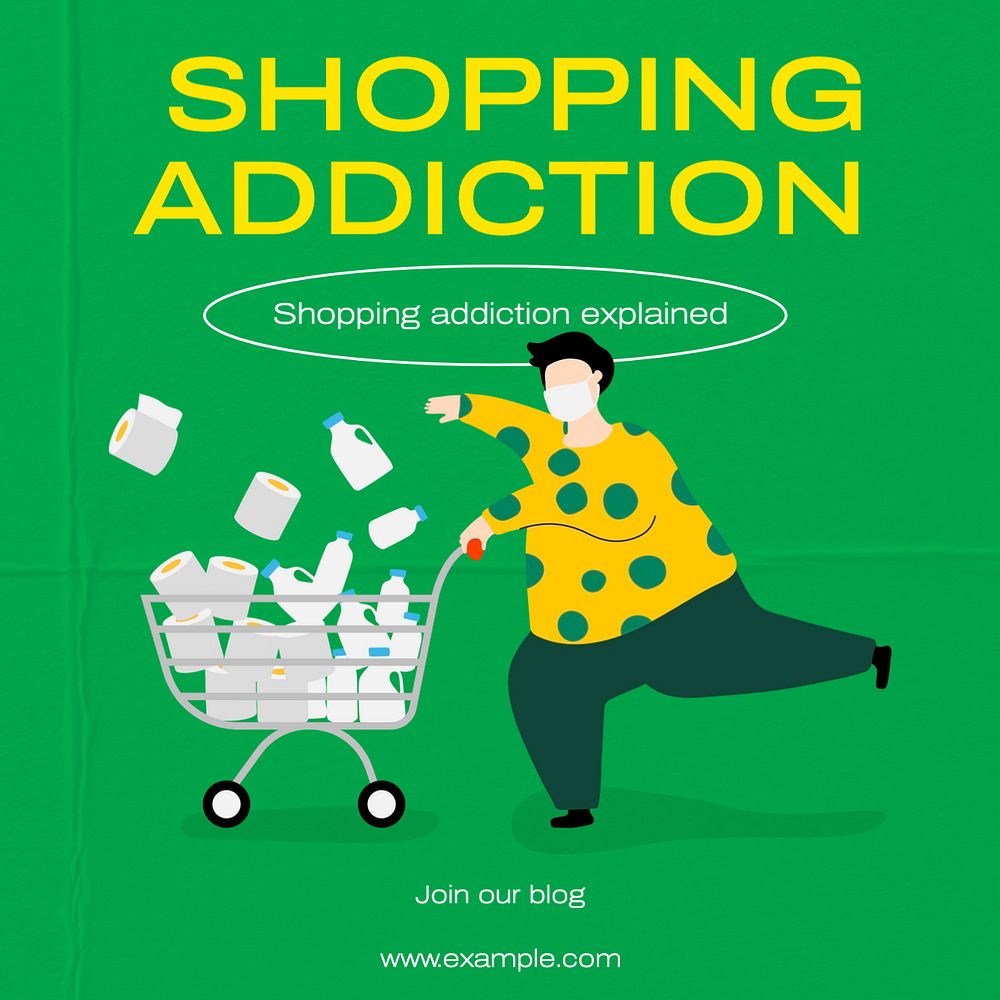 Shopping addiction Instagram post template, editable text