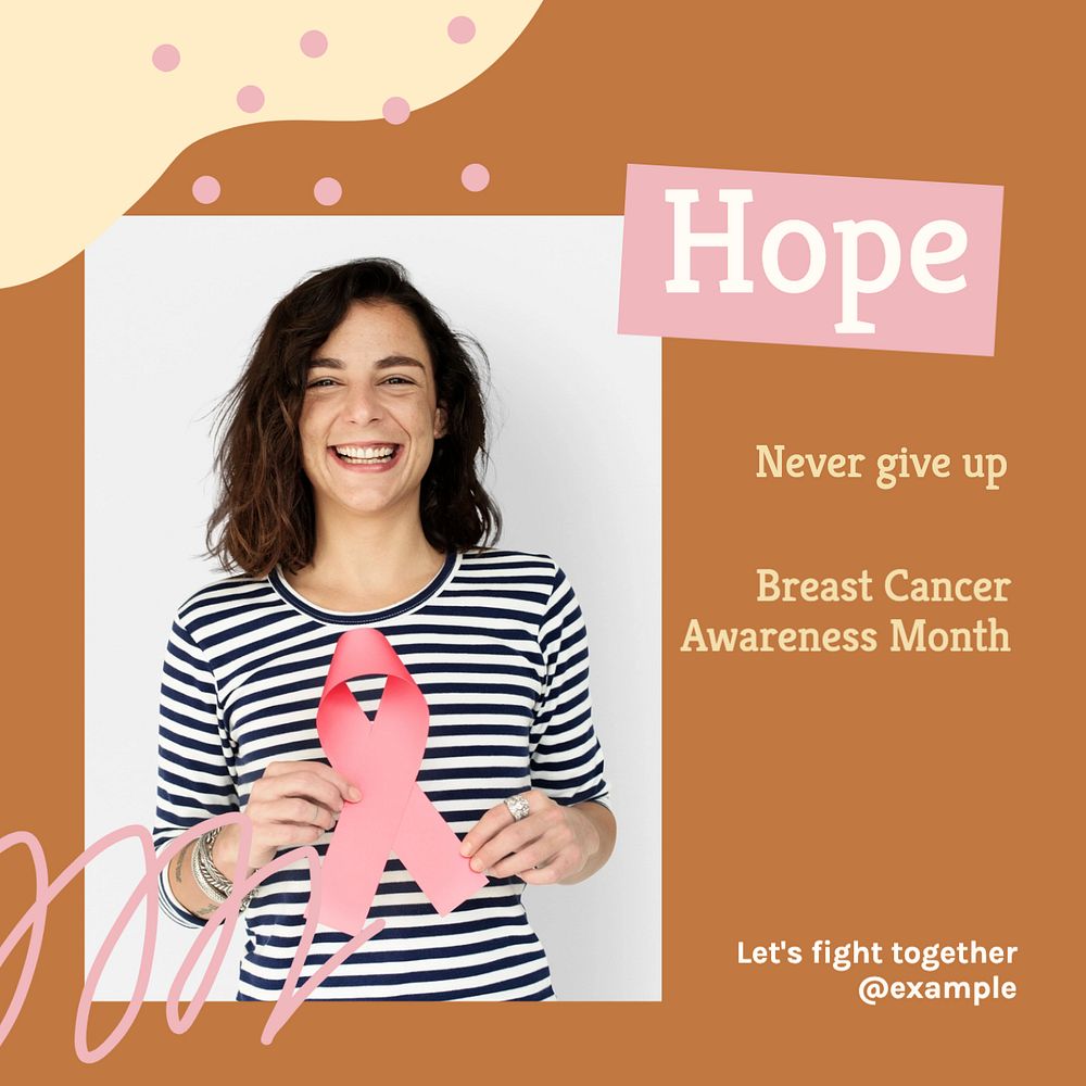 Hope & fight cancer Instagram post template, editable text