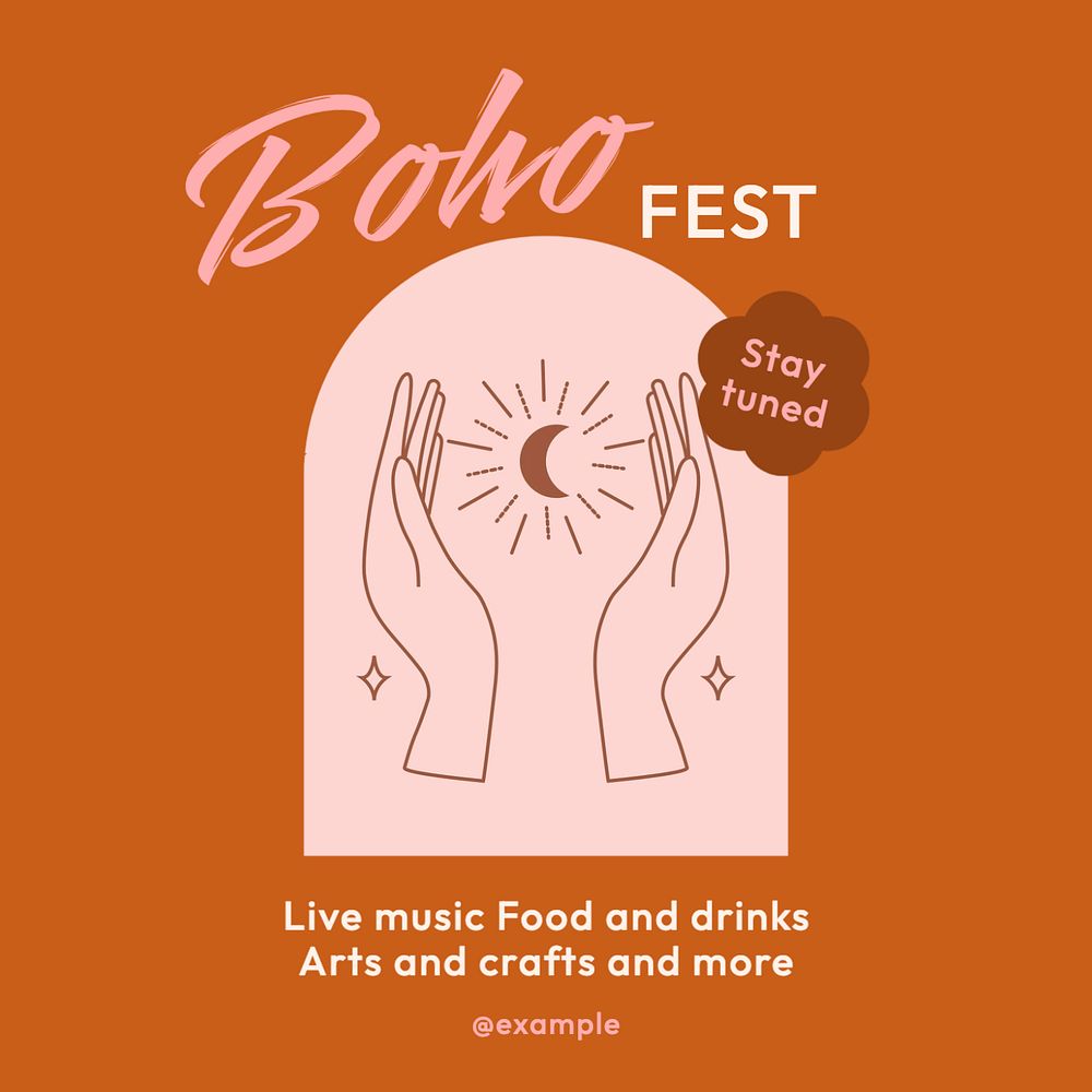 Boho fest Instagram post template, editable text