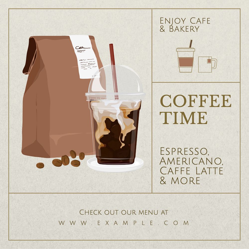 Coffee time Instagram post template, editable text