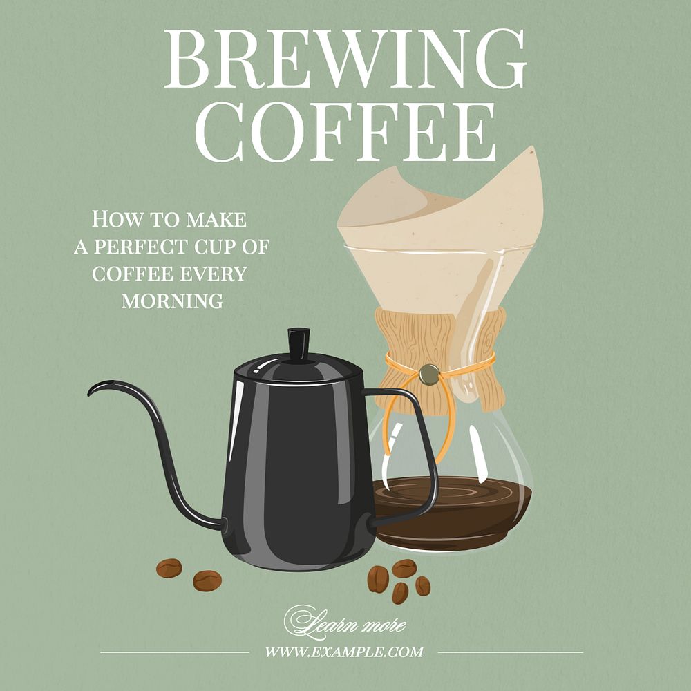 Brewing coffee Instagram post template, editable text