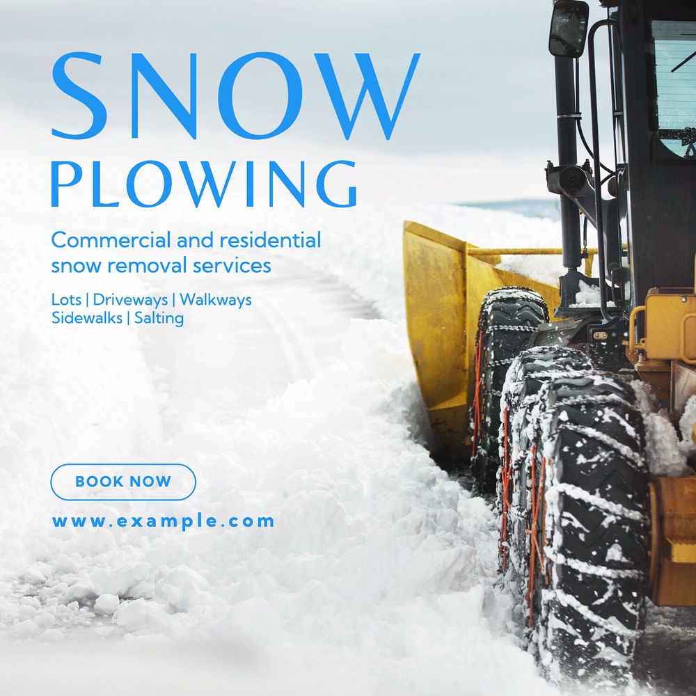 Snow plowing Instagram post template, editable text