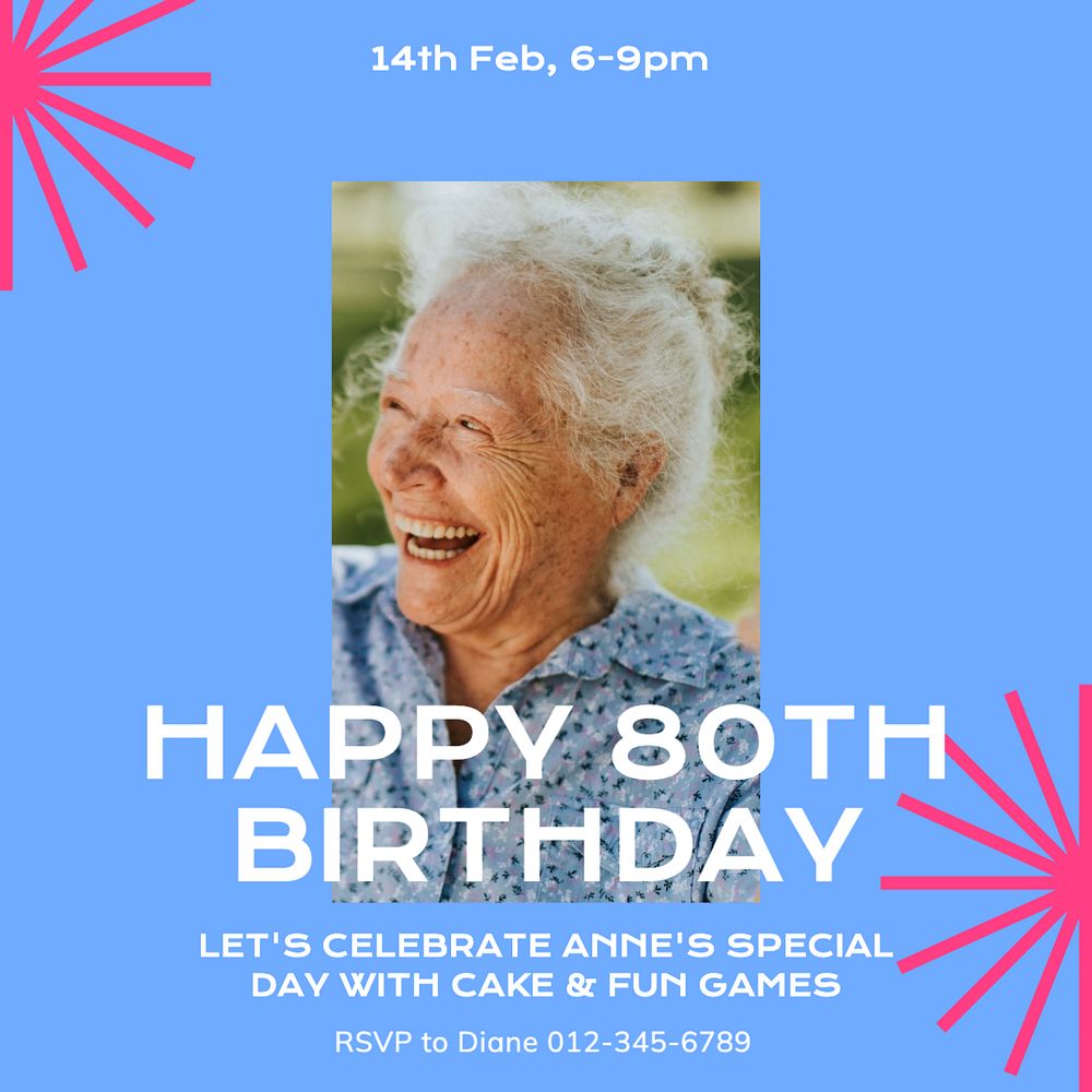 Senior's birthday Instagram post template, editable text