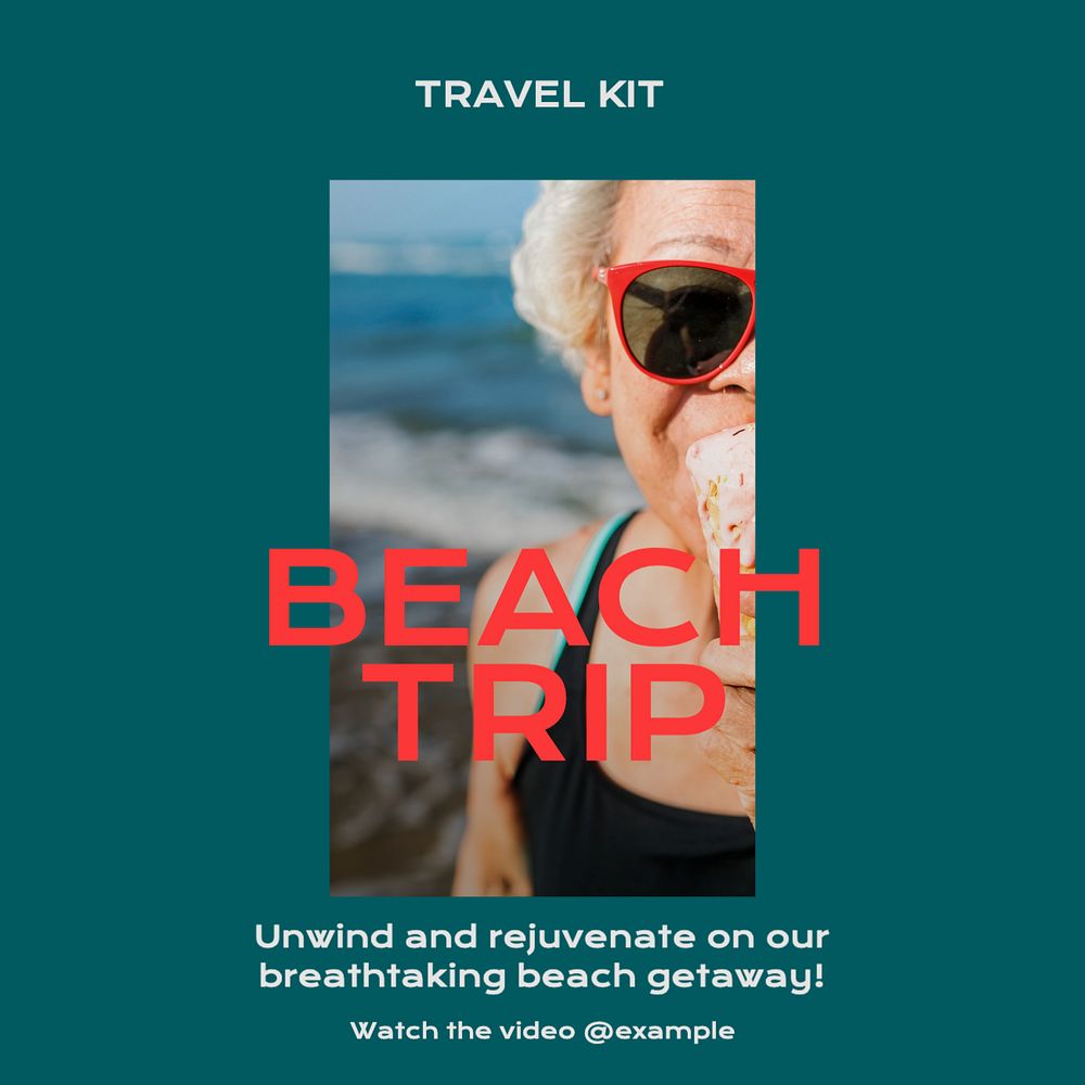 Beach trip Instagram post template, editable text