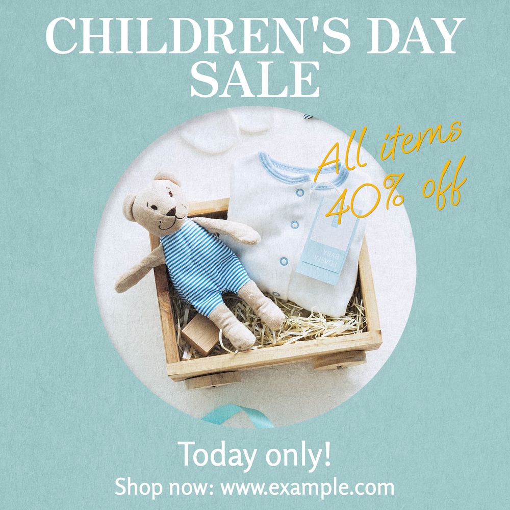 Children's day sale Instagram post template, editable text