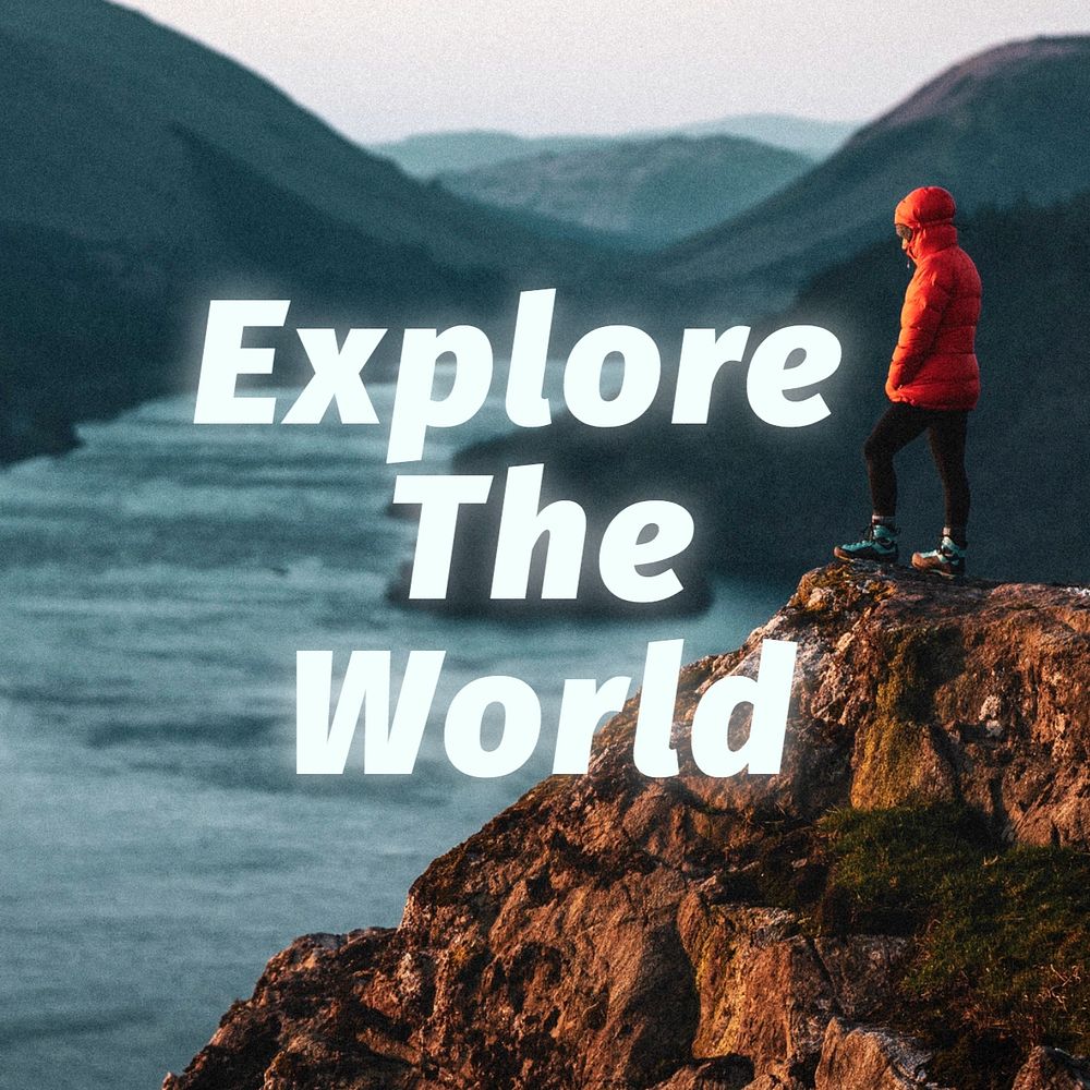 Explore the world Instagram post template, editable text