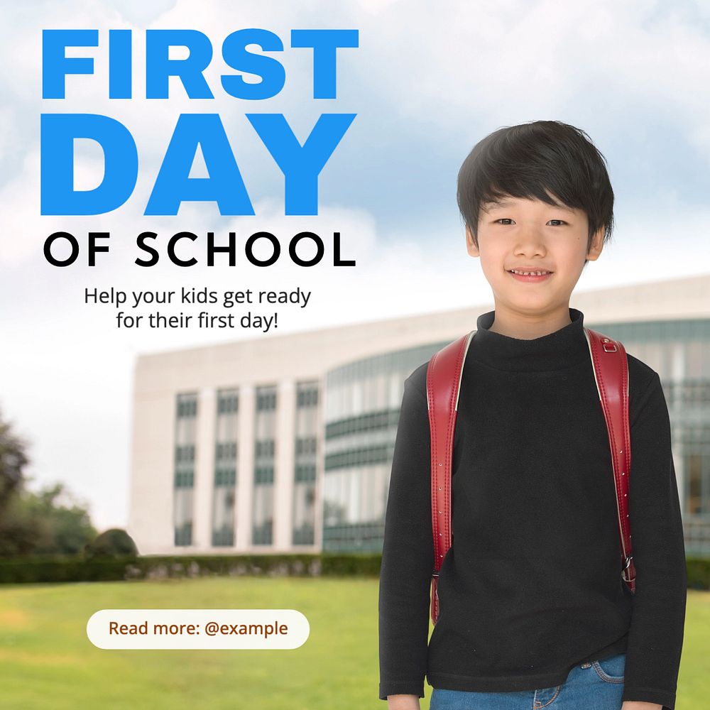 First school day Instagram post template, editable text