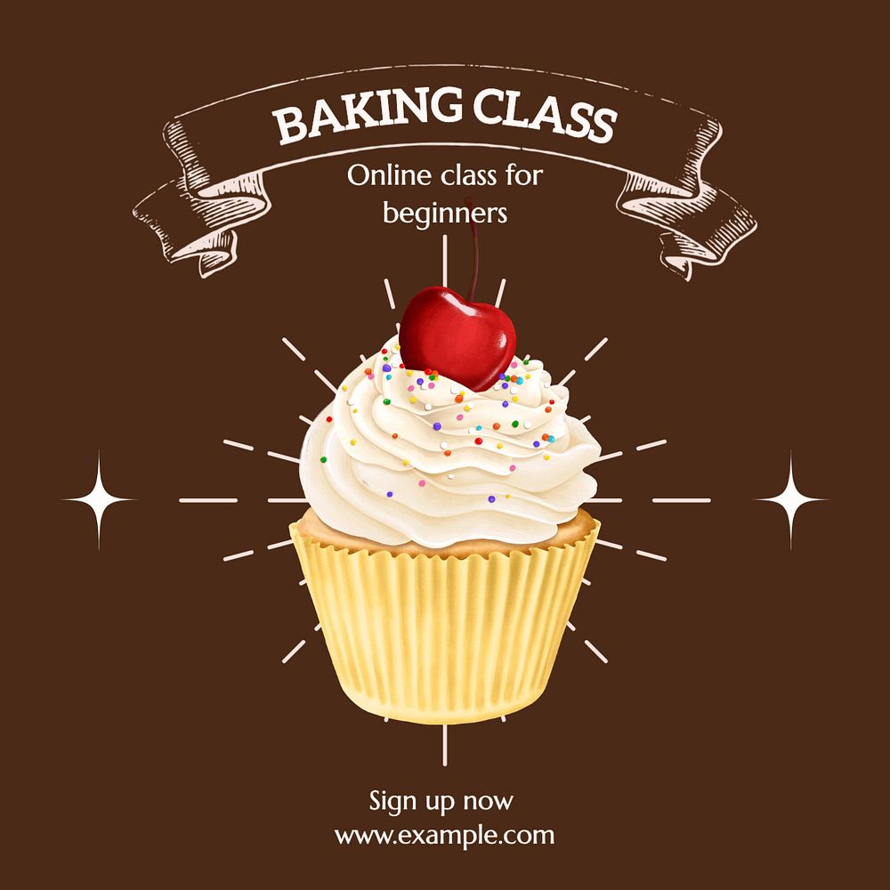 Baking class Instagram post template, editable text