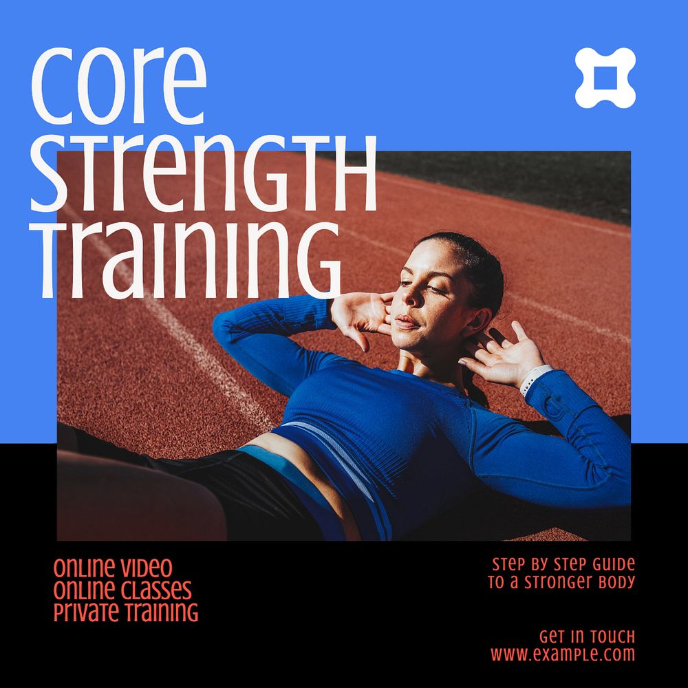 Core strength training Instagram post template, editable text