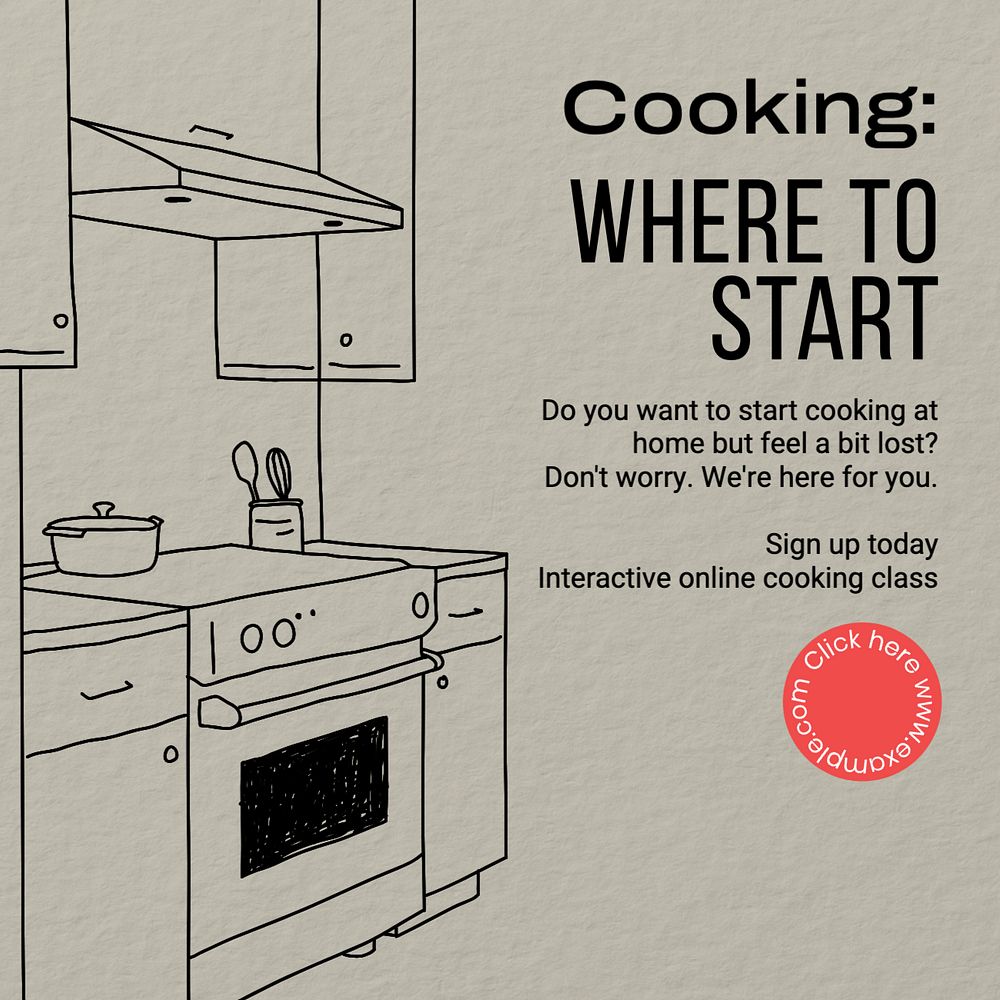 Cooking class Instagram post template, editable text