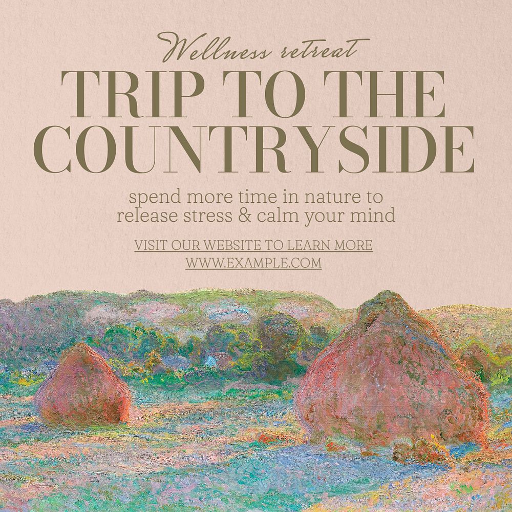 Countryside trip Instagram post template, editable text