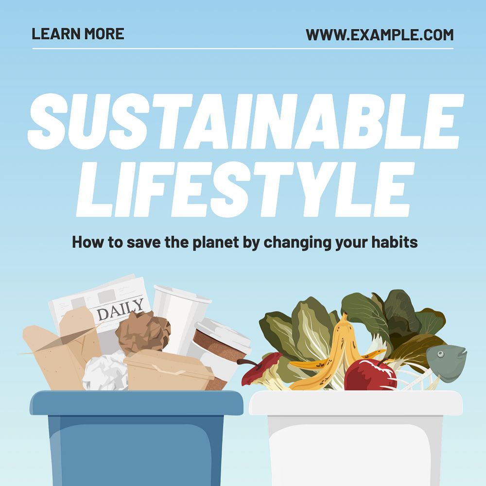 Sustainable lifestyle challenge Instagram post template, editable text