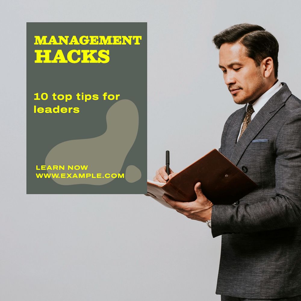 Management hacks Instagram post template, editable text