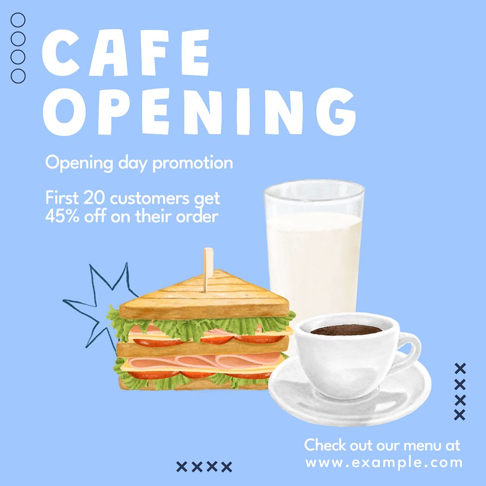 Cafe opening Instagram post template, editable text