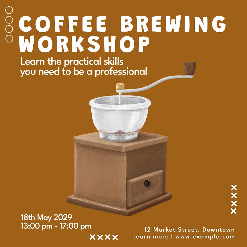 Coffee brewing workshop Instagram post template, editable text