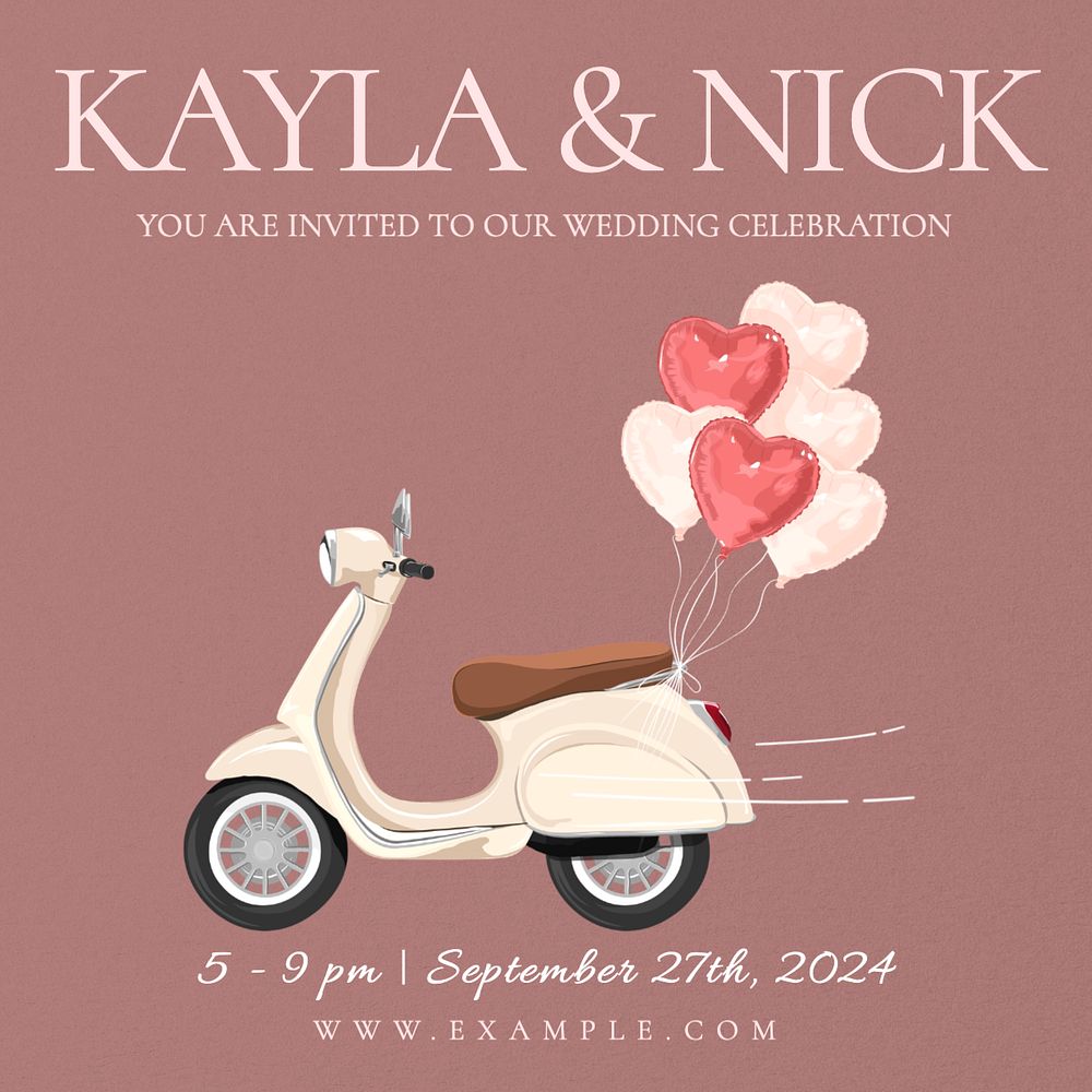 Wedding invitation Instagram post template, editable text