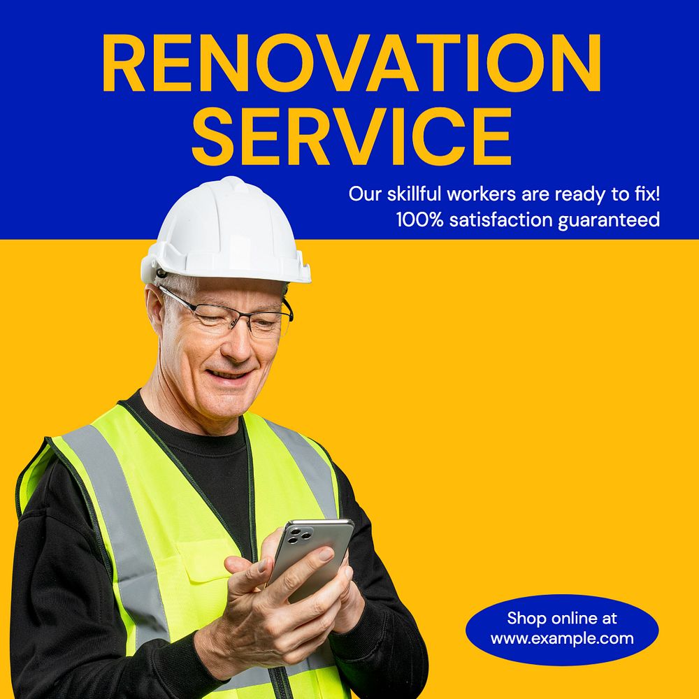 Renovation service Instagram post template, editable text