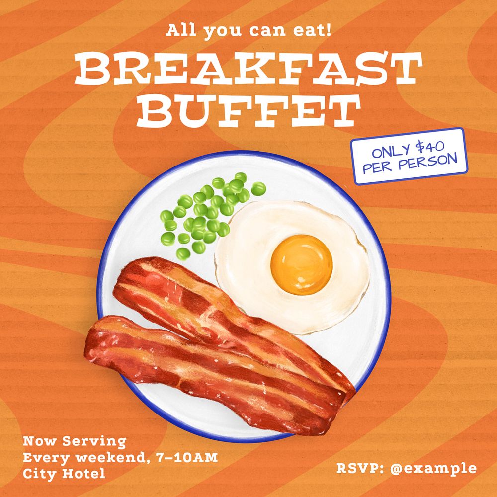 Breakfast buffet Instagram post template, editable text