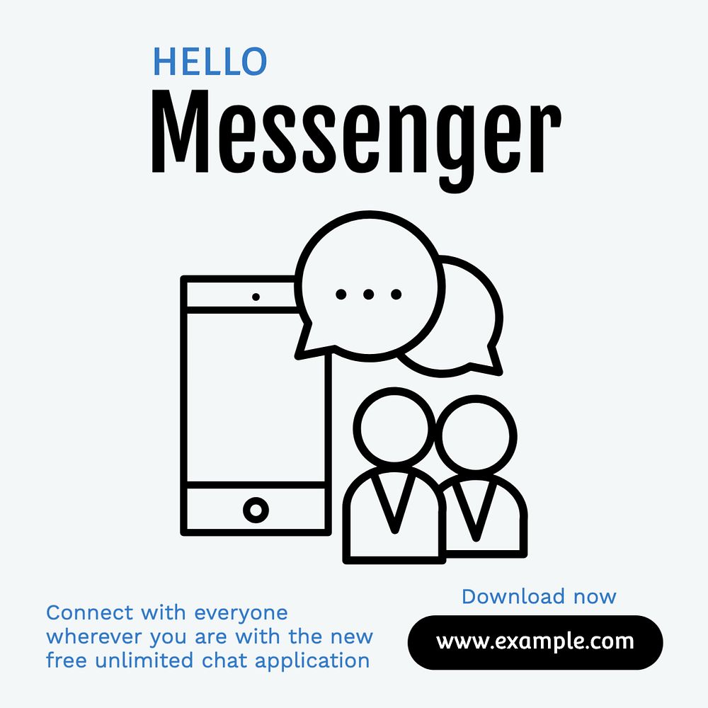 Messenger application Instagram post template, editable text