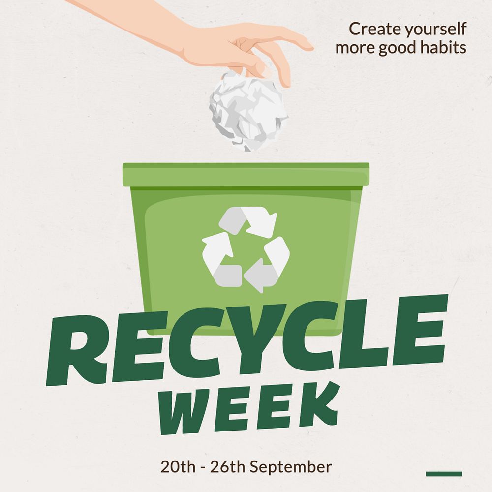 Recycle week Instagram post template, editable text