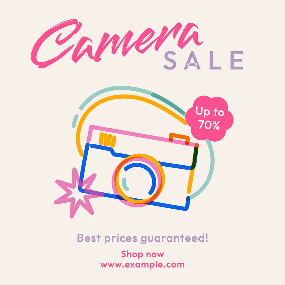 Camera sale Instagram post template, editable text