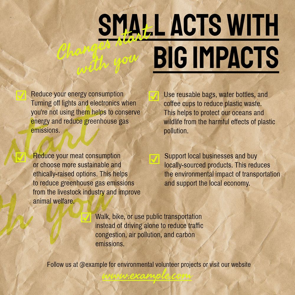 Small acts with big impacts Instagram post template, editable text