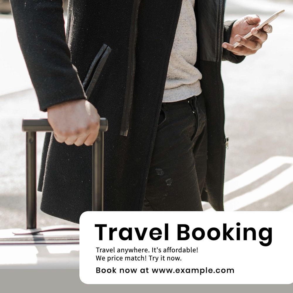 Travel booking website Instagram post template, editable text