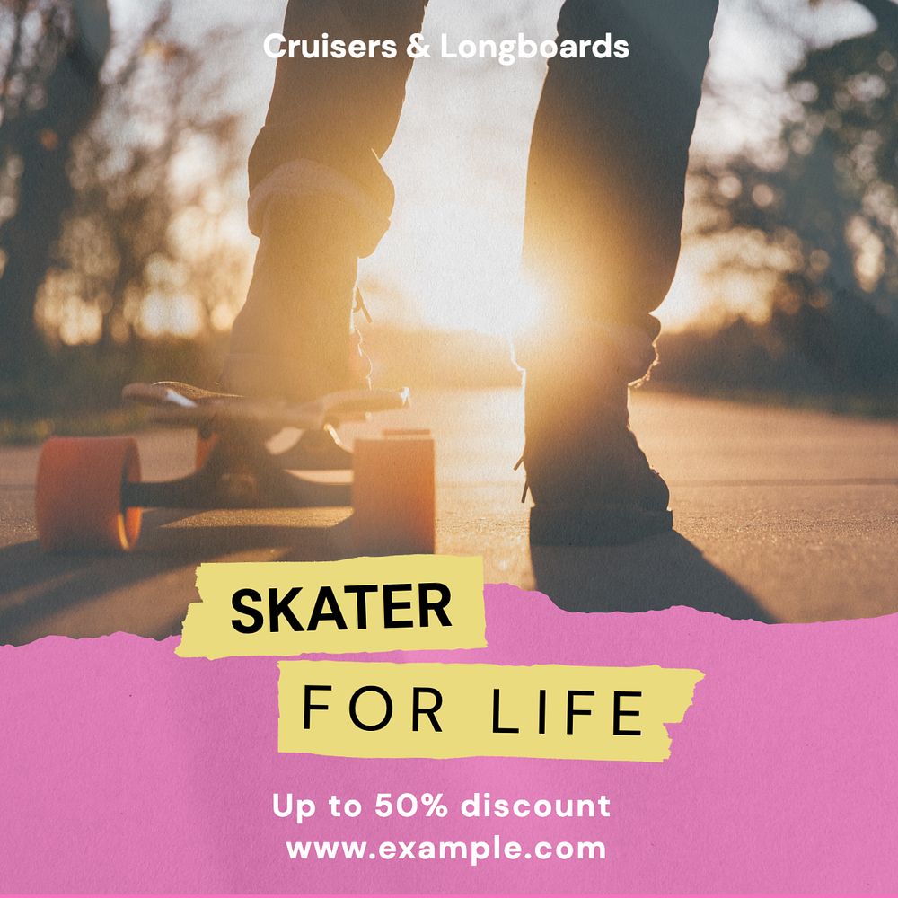 Skater for life Instagram post template, editable text