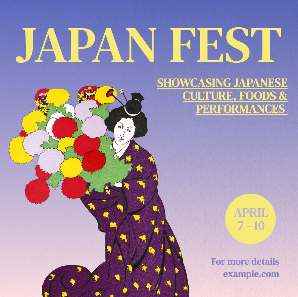 Japan festival Instagram post template, editable text