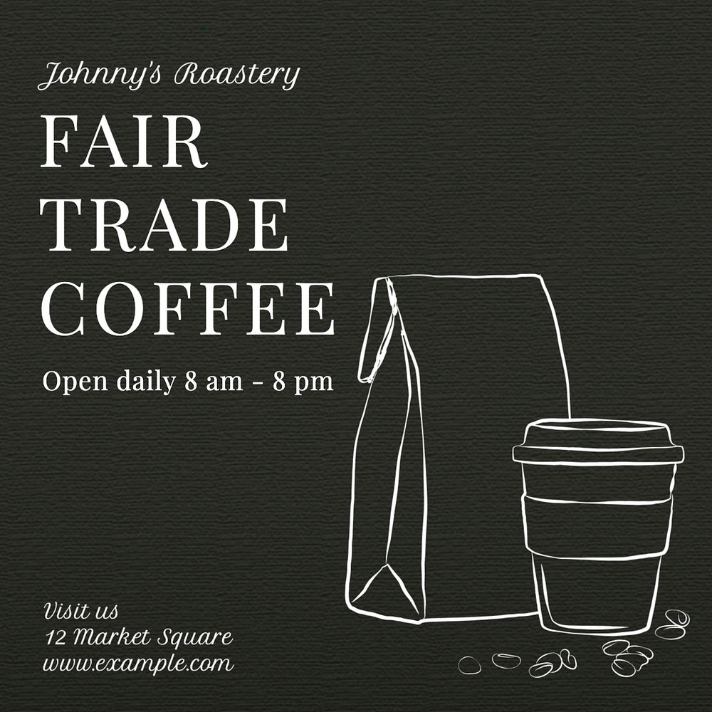 Fair trade coffee Instagram post template, editable text