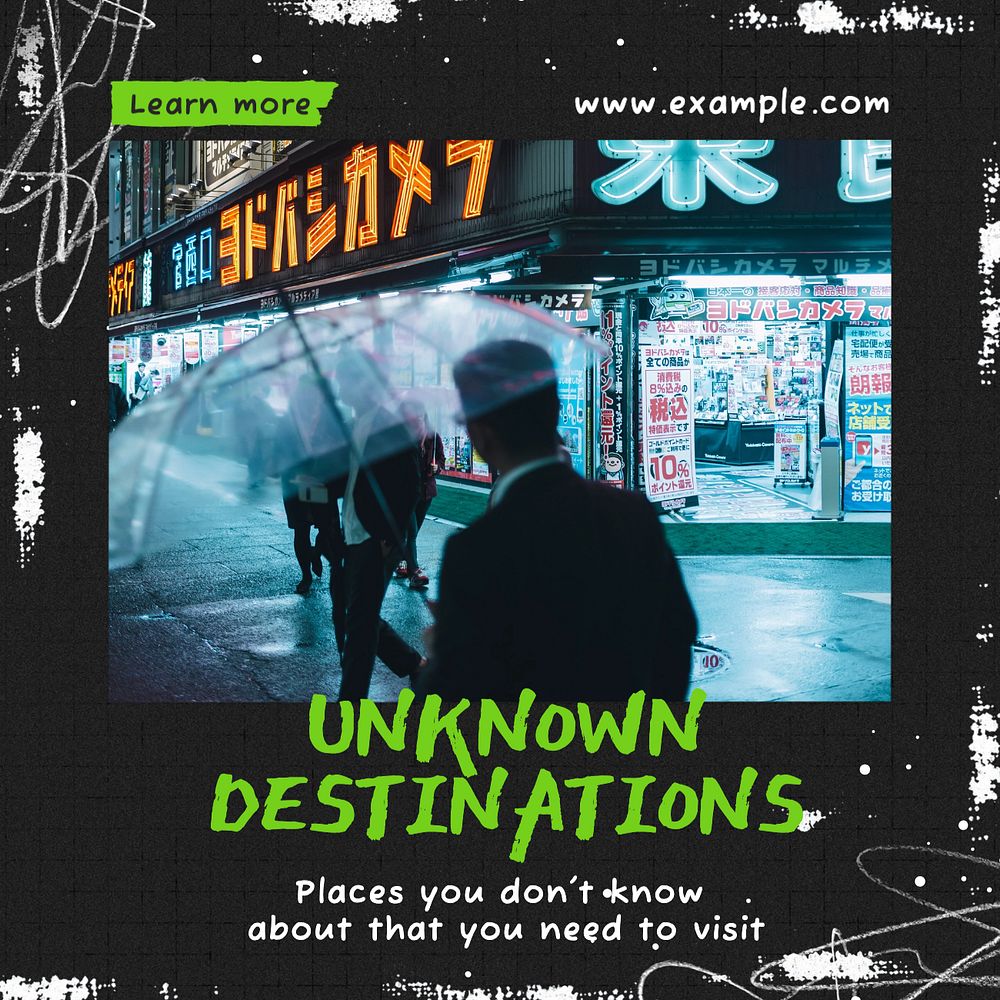 Unknown destinations Instagram post template, editable text