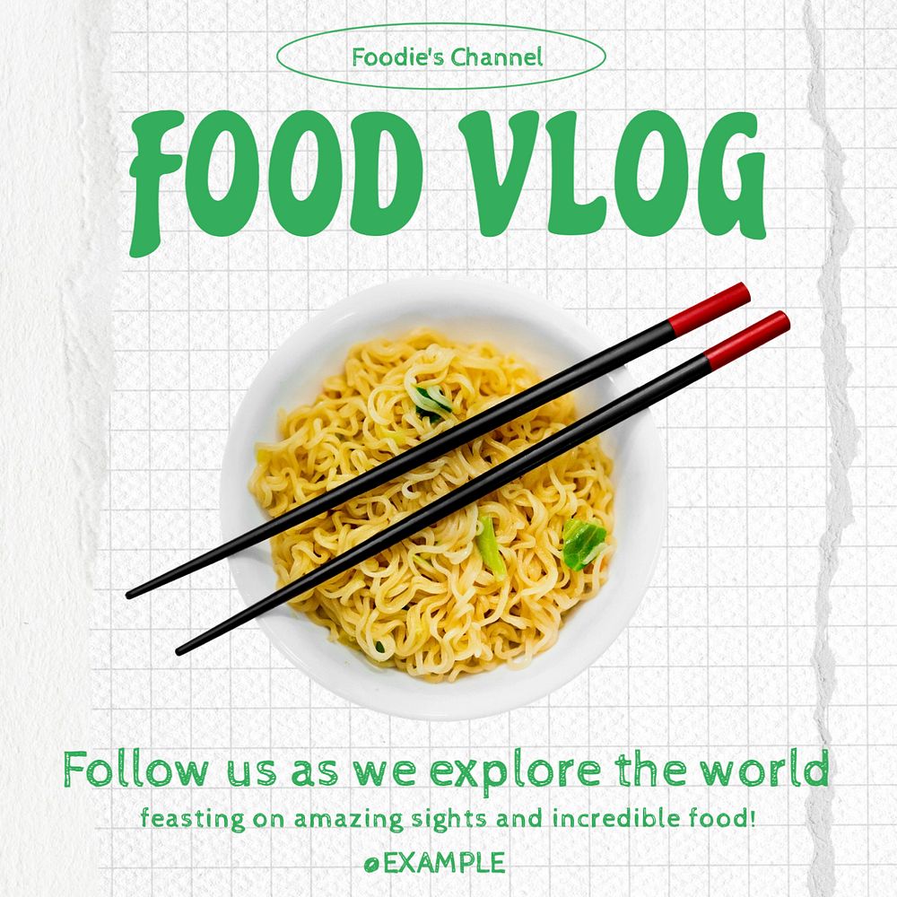 Food vlog Instagram post template, editable text