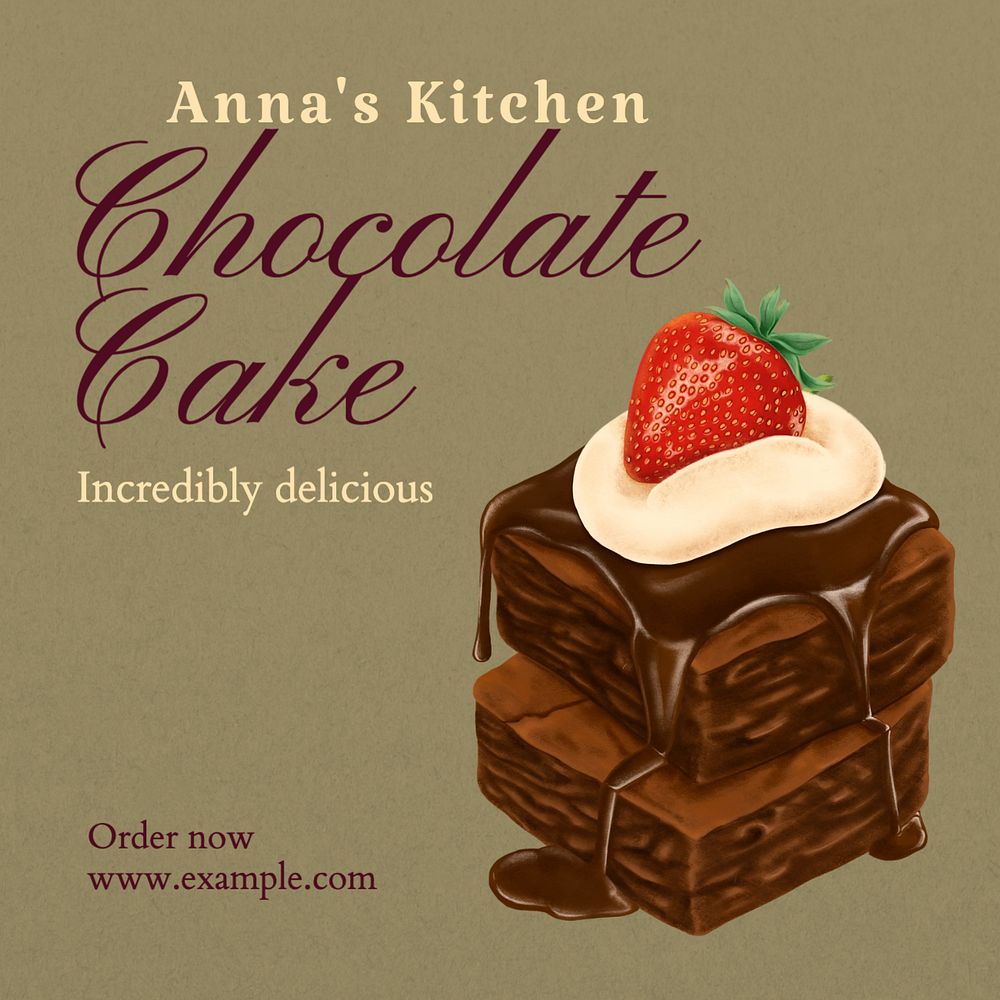 Chocolate cake Instagram post template, editable text