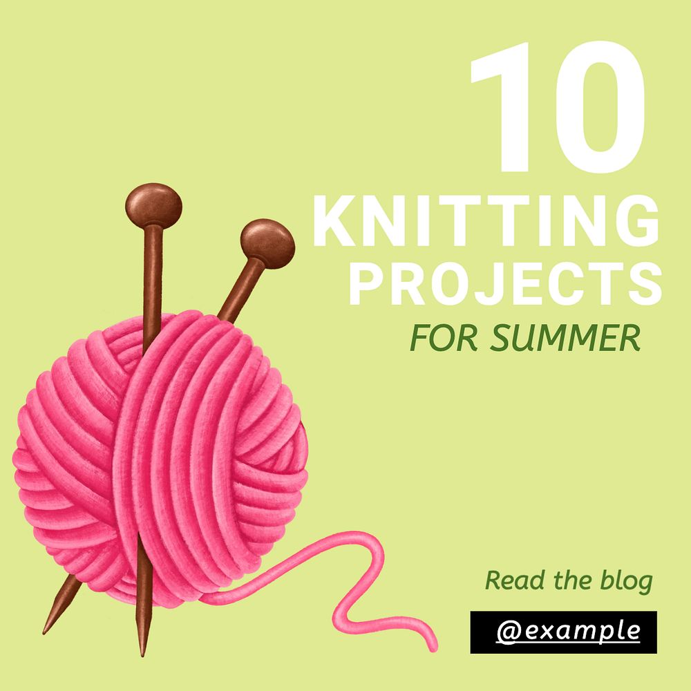 Knitting projects Instagram post template, editable text